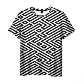 Мужская футболка 3D с принтом optical illusion в Курске, 100% полиэфир | прямой крой, круглый вырез горловины, длина до линии бедер | геометрия | оптическая иллюзия | черно белый