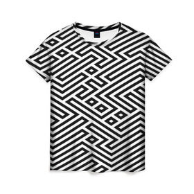 Женская футболка 3D с принтом optical illusion в Курске, 100% полиэфир ( синтетическое хлопкоподобное полотно) | прямой крой, круглый вырез горловины, длина до линии бедер | геометрия | оптическая иллюзия | черно белый