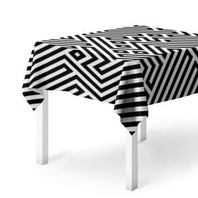 Скатерть 3D с принтом optical illusion в Курске, 100% полиэстер (ткань не мнется и не растягивается) | Размер: 150*150 см | геометрия | оптическая иллюзия | черно белый