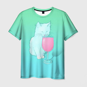 Мужская футболка 3D с принтом Напиток в Курске, 100% полиэфир | прямой крой, круглый вырез горловины, длина до линии бедер | cat | kitty | животные | киса | кот | котенок | котэ | кошка