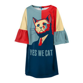 Детское платье 3D с принтом Yes we CAT в Курске, 100% полиэстер | прямой силуэт, чуть расширенный к низу. Круглая горловина, на рукавах — воланы | cat | kitty | животные | киса | кот | котенок | котэ | кошка