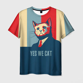 Мужская футболка 3D с принтом Yes we CAT в Курске, 100% полиэфир | прямой крой, круглый вырез горловины, длина до линии бедер | Тематика изображения на принте: cat | kitty | животные | киса | кот | котенок | котэ | кошка