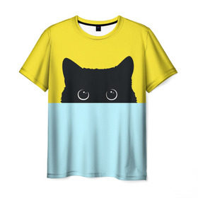 Мужская футболка 3D с принтом Moon в Курске, 100% полиэфир | прямой крой, круглый вырез горловины, длина до линии бедер | 3d | cat | kitty | животные | иллюстрация | киса | кот | кот спрятался | котенок | котэ | кошка | минимализм | рисунок | цифровое искусство