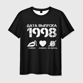 Мужская футболка 3D с принтом Дата выпуска 1998 в Курске, 100% полиэфир | прямой крой, круглый вырез горловины, длина до линии бедер | 1998 | год рождения | дата выпуска