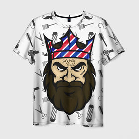 Мужская футболка 3D с принтом БАРБЕРКИНГ в Курске, 100% полиэфир | прямой крой, круглый вырез горловины, длина до линии бедер | barber | барбер | барберкинг | барбершоп | борода | король | корона