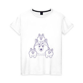 Женская футболка хлопок с принтом Аляскинские маламуты в Курске, 100% хлопок | прямой крой, круглый вырез горловины, длина до линии бедер, слегка спущенное плечо | husky | malamute | арт | маламут | собака | хаски