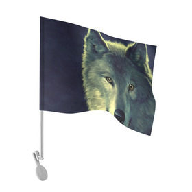 Флаг для автомобиля с принтом Серый волк в Курске, 100% полиэстер | Размер: 30*21 см | аука | бирюк | волк | волчара | волчица | волчок | глаза | животное | животные | зверь | зеленые | койот | млекопитающее | нос | санитар леса | серый | уши | фауна | фон | хищник | черный | шакал | шерсть