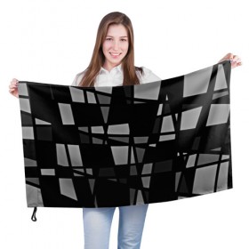 Флаг 3D с принтом Geometry figure в Курске, 100% полиэстер | плотность ткани — 95 г/м2, размер — 67 х 109 см. Принт наносится с одной стороны | бумага | геометрия | грани | изгиб | линии | полигоны | полосы | постель | серый | сочетания | текстура | треугольники | черный