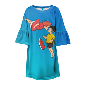 Детское платье 3D с принтом Рыбка в Курске, 100% полиэстер | прямой силуэт, чуть расширенный к низу. Круглая горловина, на рукавах — воланы | Тематика изображения на принте: anime | ponyo | аниме | миядзаки | поньо