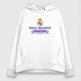 Женское худи Oversize хлопок с принтом Real Madrid - Classic 1902 в Курске, френч-терри — 70% хлопок, 30% полиэстер. Мягкий теплый начес внутри —100% хлопок | боковые карманы, эластичные манжеты и нижняя кромка, капюшон на магнитной кнопке | real | real madrid | мадрид | реал | футбол