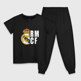 Детская пижама хлопок с принтом Real Madrid - RM/CF (Classic) в Курске, 100% хлопок |  брюки и футболка прямого кроя, без карманов, на брюках мягкая резинка на поясе и по низу штанин
 | cf | real | real madrid | rn | мадрид | реал | футбол