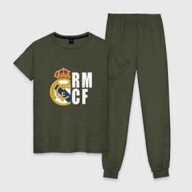 Женская пижама хлопок с принтом Real Madrid - RM/CF (Classic) в Курске, 100% хлопок | брюки и футболка прямого кроя, без карманов, на брюках мягкая резинка на поясе и по низу штанин | cf | real | real madrid | rn | мадрид | реал | футбол