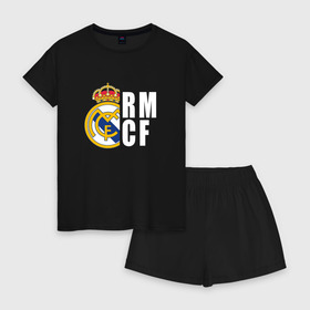 Женская пижама с шортиками хлопок с принтом Real Madrid - RM CF (Classic) в Курске, 100% хлопок | футболка прямого кроя, шорты свободные с широкой мягкой резинкой | cf | real | real madrid | rn | мадрид | реал | футбол