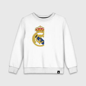 Детский свитшот хлопок с принтом Real Madrid - RM/CF (Classic) в Курске, 100% хлопок | круглый вырез горловины, эластичные манжеты, пояс и воротник | Тематика изображения на принте: cf | real | real madrid | rn | мадрид | реал | футбол