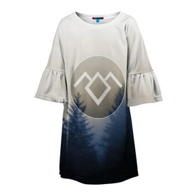 Детское платье 3D с принтом Twin Peaks в Курске, 100% полиэстер | прямой силуэт, чуть расширенный к низу. Круглая горловина, на рукавах — воланы | Тематика изображения на принте: twin peaks | лес | лора палмер | ночь | огонь | сова | сосны | твин пикс