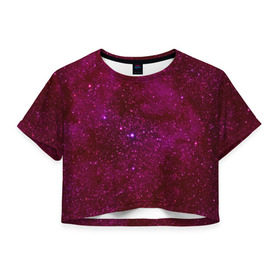 Женская футболка 3D укороченная с принтом Розовые звёзды в Курске, 100% полиэстер | круглая горловина, длина футболки до линии талии, рукава с отворотами | nebula | звезды | созвездие | туманность