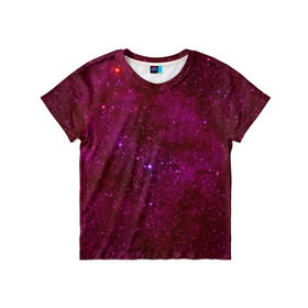 Детская футболка 3D с принтом Розовые звёзды в Курске, 100% гипоаллергенный полиэфир | прямой крой, круглый вырез горловины, длина до линии бедер, чуть спущенное плечо, ткань немного тянется | Тематика изображения на принте: nebula | звезды | созвездие | туманность
