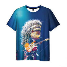 Мужская футболка 3D с принтом Животный рок в Курске, 100% полиэфир | прямой крой, круглый вырез горловины, длина до линии бедер | бас | гитара | дикобраз | еж | ежик | колонки | музыка | рок