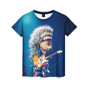 Женская футболка 3D с принтом Животный рок в Курске, 100% полиэфир ( синтетическое хлопкоподобное полотно) | прямой крой, круглый вырез горловины, длина до линии бедер | бас | гитара | дикобраз | еж | ежик | колонки | музыка | рок