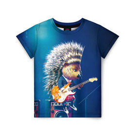 Детская футболка 3D с принтом Животный рок в Курске, 100% гипоаллергенный полиэфир | прямой крой, круглый вырез горловины, длина до линии бедер, чуть спущенное плечо, ткань немного тянется | Тематика изображения на принте: бас | гитара | дикобраз | еж | ежик | колонки | музыка | рок