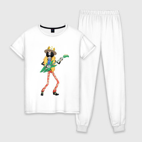 Женская пижама хлопок с принтом Брук в Курске, 100% хлопок | брюки и футболка прямого кроя, без карманов, на брюках мягкая резинка на поясе и по низу штанин | anime | brook | one | piece | ван | луффи | музыка | пираты | пис | скелет