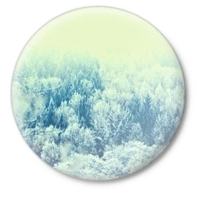 Значок с принтом Снежный лес в Курске,  металл | круглая форма, металлическая застежка в виде булавки | Тематика изображения на принте: деревья | зима | лес | природа