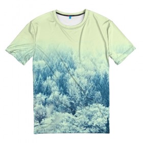Мужская футболка 3D с принтом Снежный лес в Курске, 100% полиэфир | прямой крой, круглый вырез горловины, длина до линии бедер | деревья | зима | лес | природа