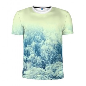 Мужская футболка 3D спортивная с принтом Снежный лес в Курске, 100% полиэстер с улучшенными характеристиками | приталенный силуэт, круглая горловина, широкие плечи, сужается к линии бедра | деревья | зима | лес | природа