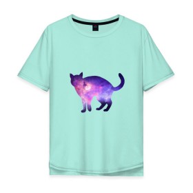 Мужская футболка хлопок Oversize с принтом Cat galaxy в Курске, 100% хлопок | свободный крой, круглый ворот, “спинка” длиннее передней части | космос | кошка | силуэт