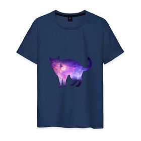 Мужская футболка хлопок с принтом Cat galaxy в Курске, 100% хлопок | прямой крой, круглый вырез горловины, длина до линии бедер, слегка спущенное плечо. | космос | кошка | силуэт