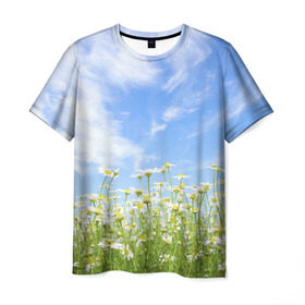 Мужская футболка 3D с принтом Ромашковое поле в Курске, 100% полиэфир | прямой крой, круглый вырез горловины, длина до линии бедер | желтый | красный | любовь | новинки | подарок | розы | сердце | текстура | тюльпаны | цветы