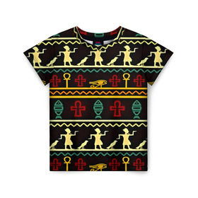 Детская футболка 3D с принтом Египетский узор в Курске, 100% гипоаллергенный полиэфир | прямой крой, круглый вырез горловины, длина до линии бедер, чуть спущенное плечо, ткань немного тянется | народ | народные | узор | этника | этнические