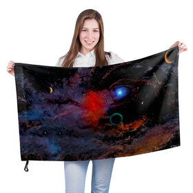 Флаг 3D с принтом Планеты галактики в Курске, 100% полиэстер | плотность ткани — 95 г/м2, размер — 67 х 109 см. Принт наносится с одной стороны | 
