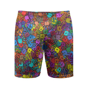 Мужские шорты 3D спортивные с принтом Разноцветные отпечатки рук в Курске,  |  | клякса | краски | ладонь | пятна | рука | холи | цвет | цветные