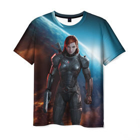 Мужская футболка 3D с принтом Mass Effect в Курске, 100% полиэфир | прямой крой, круглый вырез горловины, длина до линии бедер | n7 | shepard | галактика | жнец | космос | масс | нормандия | планета | шепард | эффект