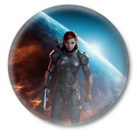 Значок с принтом Mass Effect в Курске,  металл | круглая форма, металлическая застежка в виде булавки | n7 | shepard | галактика | жнец | космос | масс | нормандия | планета | шепард | эффект