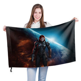 Флаг 3D с принтом Mass Effect в Курске, 100% полиэстер | плотность ткани — 95 г/м2, размер — 67 х 109 см. Принт наносится с одной стороны | n7 | shepard | галактика | жнец | космос | масс | нормандия | планета | шепард | эффект