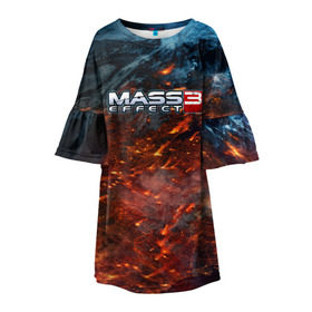 Детское платье 3D с принтом Mass Effect в Курске, 100% полиэстер | прямой силуэт, чуть расширенный к низу. Круглая горловина, на рукавах — воланы | Тематика изображения на принте: n7 | shepard | галактика | жнец | космос | масс | нормандия | планета | шепард | эффект