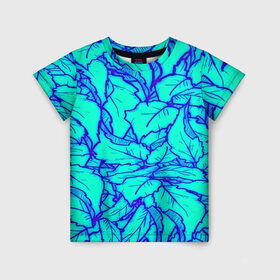 Детская футболка 3D с принтом Фрактальные лепестки в Курске, 100% гипоаллергенный полиэфир | прямой крой, круглый вырез горловины, длина до линии бедер, чуть спущенное плечо, ткань немного тянется | листья | паттерн | синий