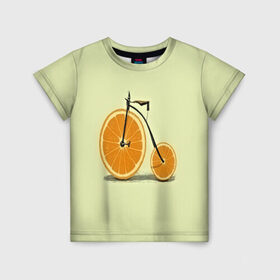 Детская футболка 3D с принтом Апельсиновый велосипед в Курске, 100% гипоаллергенный полиэфир | прямой крой, круглый вырез горловины, длина до линии бедер, чуть спущенное плечо, ткань немного тянется | 