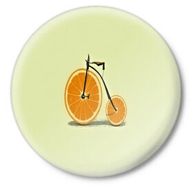 Значок с принтом Апельсиновый велосипед в Курске,  металл | круглая форма, металлическая застежка в виде булавки | 