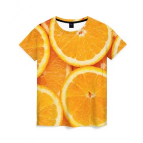 Женская футболка 3D с принтом Апельсинка в Курске, 100% полиэфир ( синтетическое хлопкоподобное полотно) | прямой крой, круглый вырез горловины, длина до линии бедер | апельсин | свежесть | фрукт