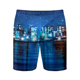 Мужские шорты 3D спортивные с принтом Panoramic Urban в Курске,  |  | Тематика изображения на принте: высотки | город | здания | ночь | страны | сша