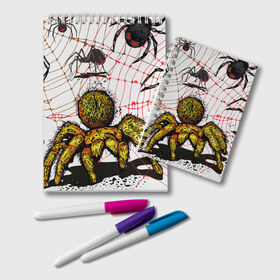 Блокнот с принтом Тарантул в Курске, 100% бумага | 48 листов, плотность листов — 60 г/м2, плотность картонной обложки — 250 г/м2. Листы скреплены удобной пружинной спиралью. Цвет линий — светло-серый
 | Тематика изображения на принте: spider | паук | паутина | тарантул