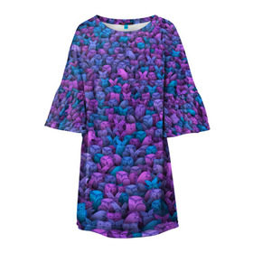 Детское платье 3D с принтом Загадочные совы в Курске, 100% полиэстер | прямой силуэт, чуть расширенный к низу. Круглая горловина, на рукавах — воланы | Тематика изображения на принте: птица | птицы | синий | сиреневый | сова | толпа | филин | фиолетовый