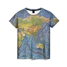 Женская футболка 3D с принтом Карта в Курске, 100% полиэфир ( синтетическое хлопкоподобное полотно) | прямой крой, круглый вырез горловины, длина до линии бедер | география | земля | мир