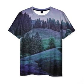 Мужская футболка 3D с принтом Paysage в Курске, 100% полиэфир | прямой крой, круглый вырез горловины, длина до линии бедер | лес | пейзаж | сказочный