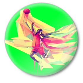 Значок с принтом Баскетбол в Курске,  металл | круглая форма, металлическая застежка в виде булавки | Тематика изображения на принте: баскетболист | бросок | мяч | прыжок