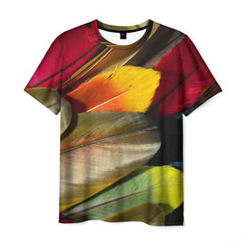 Мужская футболка 3D с принтом Перья в Курске, 100% полиэфир | прямой крой, круглый вырез горловины, длина до линии бедер | Тематика изображения на принте: перо | попугай | птица | радуга | радужный