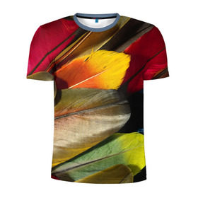 Мужская футболка 3D спортивная с принтом Перья в Курске, 100% полиэстер с улучшенными характеристиками | приталенный силуэт, круглая горловина, широкие плечи, сужается к линии бедра | перо | попугай | птица | радуга | радужный